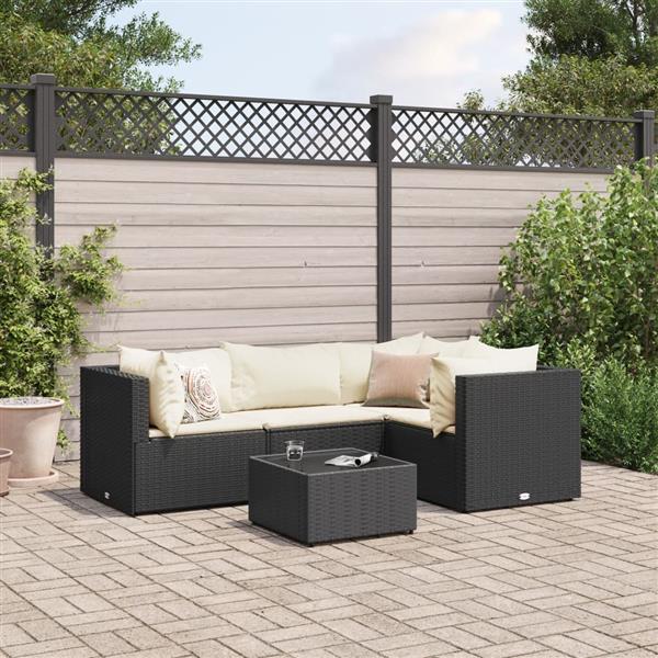 Grote foto vidaxl 5 delige loungeset met kussens poly rattan zwart tuin en terras tuinmeubelen