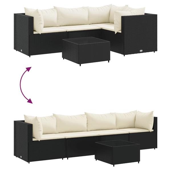 Grote foto vidaxl 5 delige loungeset met kussens poly rattan zwart tuin en terras tuinmeubelen
