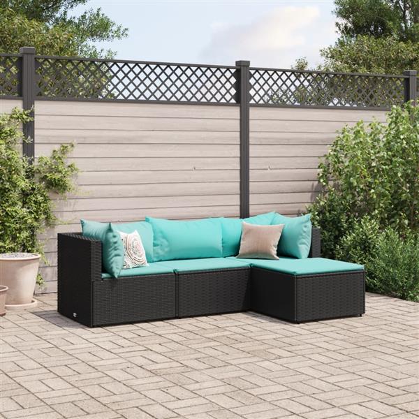 Grote foto vidaxl 4 delige loungeset met kussens poly rattan zwart tuin en terras tuinmeubelen