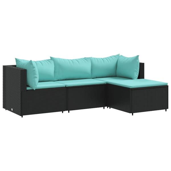 Grote foto vidaxl 4 delige loungeset met kussens poly rattan zwart tuin en terras tuinmeubelen