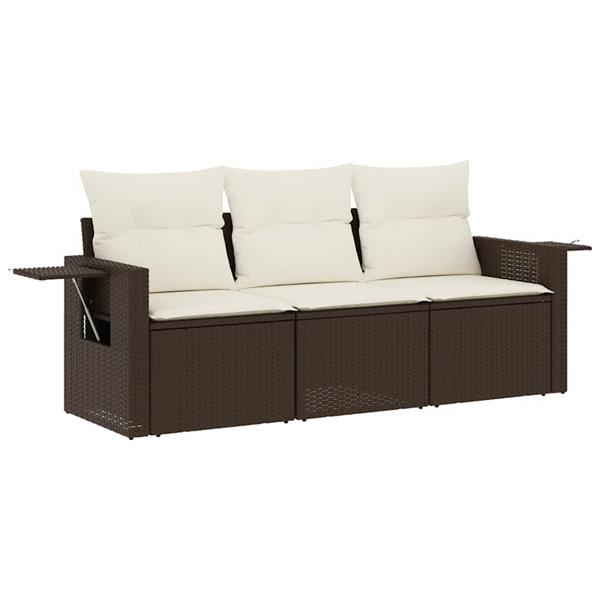 Grote foto vidaxl 3 delige loungeset met kussens poly rattan bruin tuin en terras tuinmeubelen