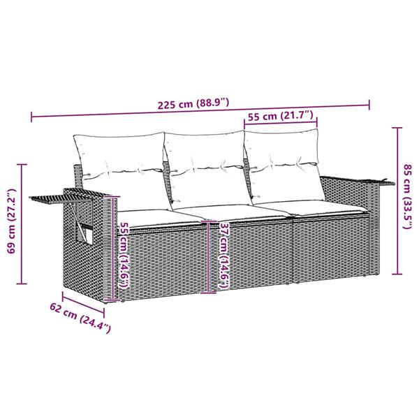 Grote foto vidaxl 3 delige loungeset met kussens poly rattan bruin tuin en terras tuinmeubelen