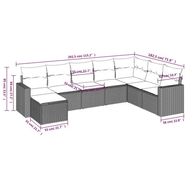 Grote foto vidaxl 8 delige loungeset met kussens poly rattan zwart tuin en terras tuinmeubelen