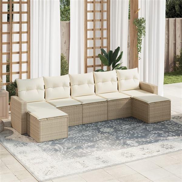 Grote foto vidaxl 7 delige loungeset met kussens poly rattan beige tuin en terras tuinmeubelen