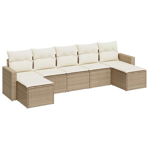 Grote foto vidaxl 7 delige loungeset met kussens poly rattan beige tuin en terras tuinmeubelen