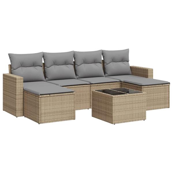 Grote foto vidaxl 7 delige loungeset met kussens poly rattan beige tuin en terras tuinmeubelen