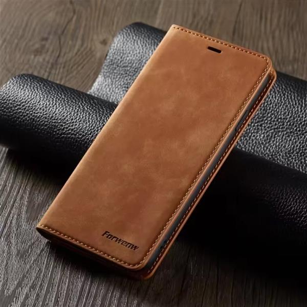 Grote foto iphone 16 pro wallet flip case portefeuille cover pu leer hoesje bruin telecommunicatie mobieltjes