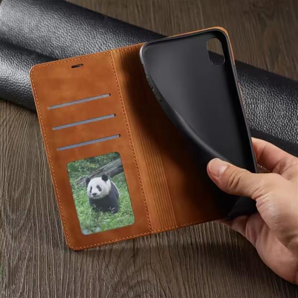 Grote foto iphone 15 pro max wallet flip case portefeuille cover pu leer hoesje bruin telecommunicatie mobieltjes
