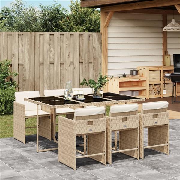 Grote foto vidaxl 7 delige tuinset met kussens poly rattan beige tuin en terras tuinmeubelen