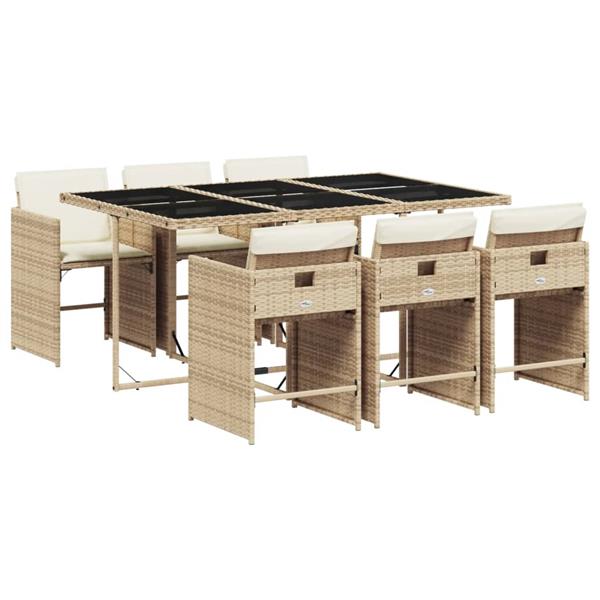 Grote foto vidaxl 7 delige tuinset met kussens poly rattan beige tuin en terras tuinmeubelen