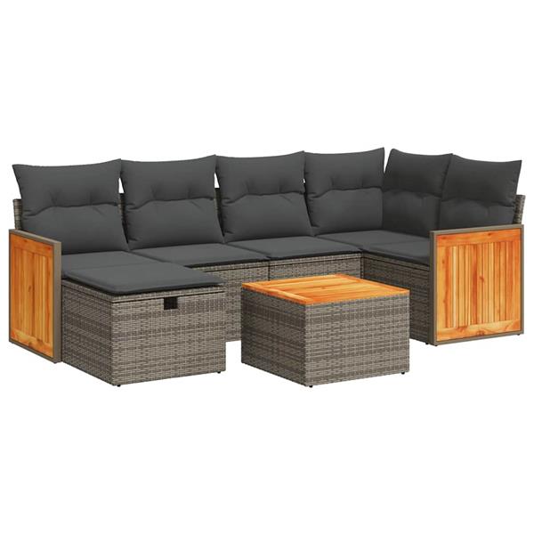 Grote foto vidaxl 7 delige loungeset met kussens poly rattan grijs tuin en terras tuinmeubelen