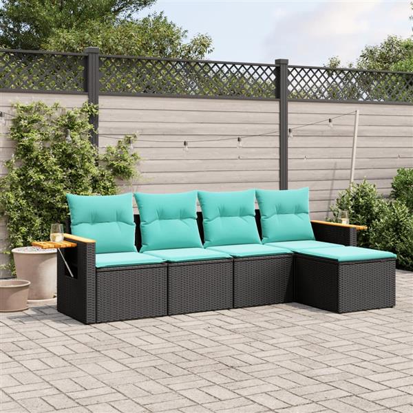 Grote foto vidaxl 5 delige loungeset met kussens poly rattan zwart tuin en terras tuinmeubelen