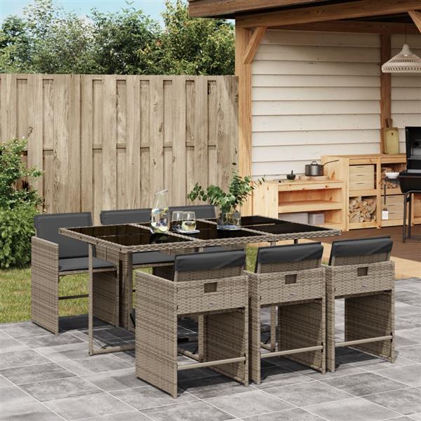 Grote foto vidaxl 7 delige tuinset met kussens poly rattan grijs tuin en terras tuinmeubelen