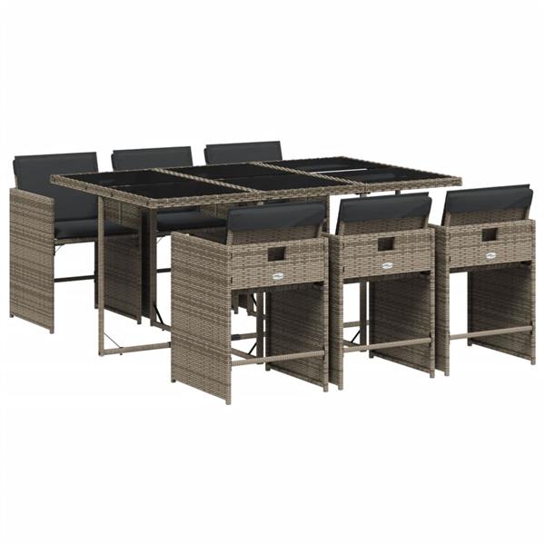 Grote foto vidaxl 7 delige tuinset met kussens poly rattan grijs tuin en terras tuinmeubelen
