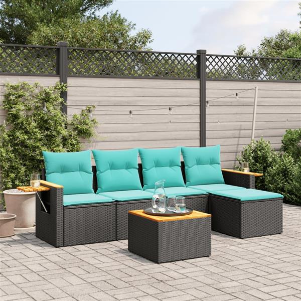 Grote foto vidaxl 6 delige loungeset met kussens poly rattan zwart tuin en terras tuinmeubelen