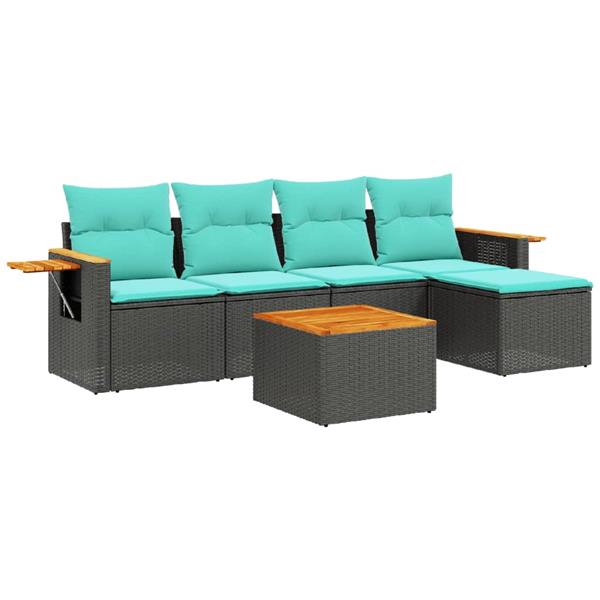 Grote foto vidaxl 6 delige loungeset met kussens poly rattan zwart tuin en terras tuinmeubelen