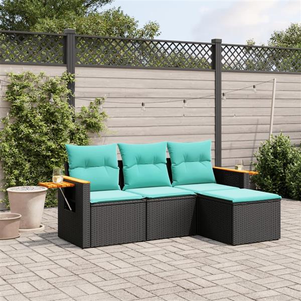 Grote foto vidaxl 4 delige loungeset met kussens poly rattan zwart tuin en terras tuinmeubelen