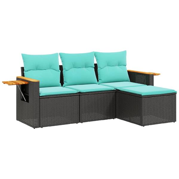 Grote foto vidaxl 4 delige loungeset met kussens poly rattan zwart tuin en terras tuinmeubelen