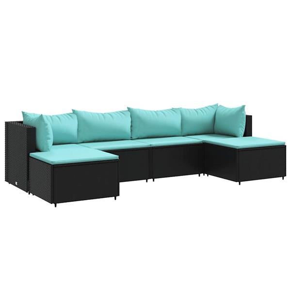 Grote foto vidaxl 6 delige loungeset met kussens poly rattan zwart tuin en terras tuinmeubelen