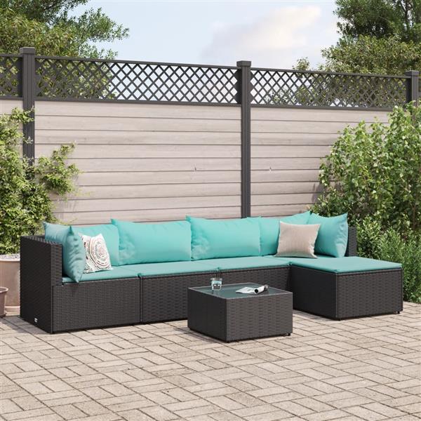 Grote foto vidaxl 6 delige loungeset met kussens poly rattan zwart tuin en terras tuinmeubelen