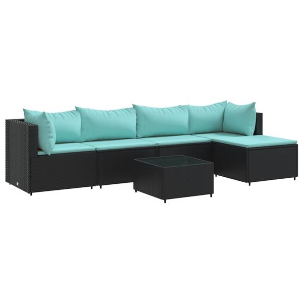 Grote foto vidaxl 6 delige loungeset met kussens poly rattan zwart tuin en terras tuinmeubelen