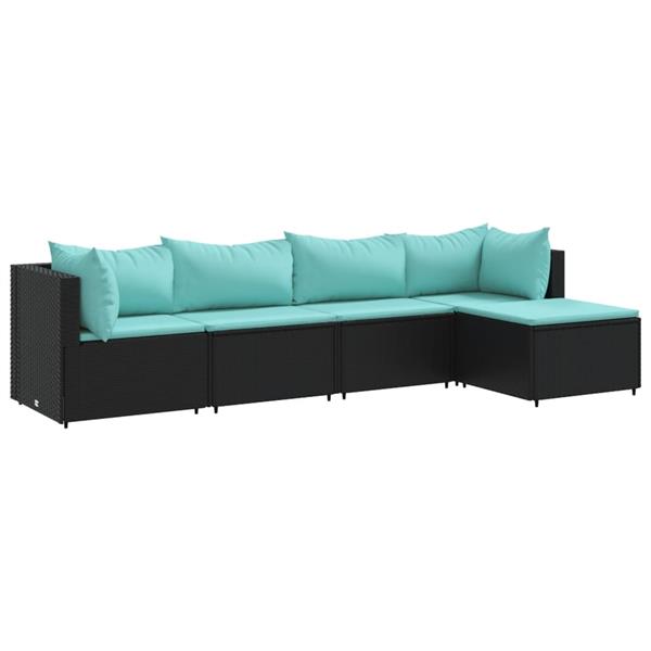 Grote foto vidaxl 5 delige loungeset met kussens poly rattan zwart tuin en terras tuinmeubelen