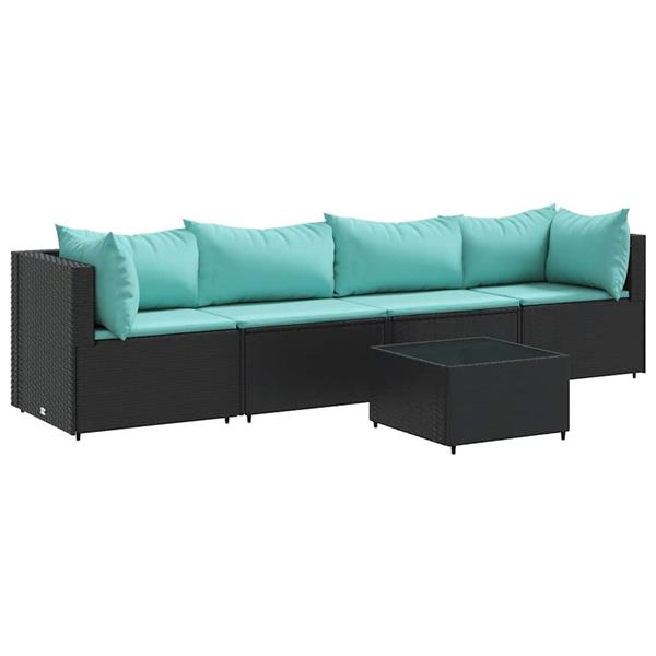 Grote foto vidaxl 5 delige loungeset met kussens poly rattan zwart tuin en terras tuinmeubelen