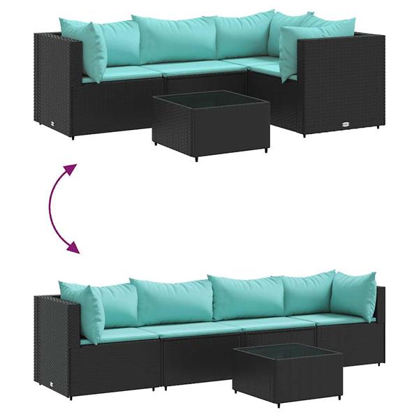 Grote foto vidaxl 5 delige loungeset met kussens poly rattan zwart tuin en terras tuinmeubelen