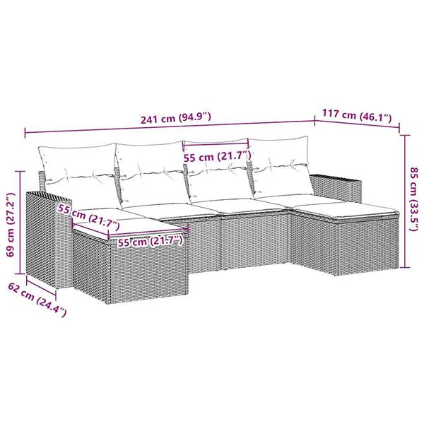 Grote foto vidaxl 6 delige loungeset met kussens poly rattan bruin tuin en terras tuinmeubelen