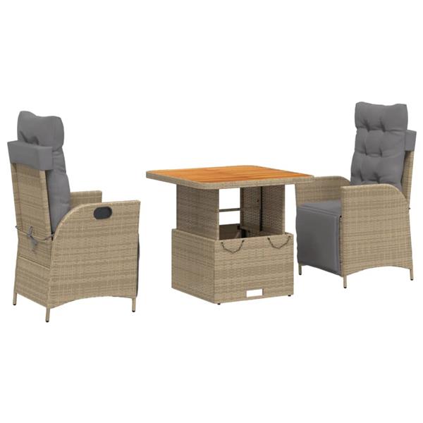 Grote foto vidaxl 3 delige tuinset met kussens poly rattan beige tuin en terras tuinmeubelen