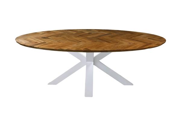 Grote foto eettafel fishbone ovaal 180x100x76 cm naturel eiken wit metaal huis en inrichting eettafels