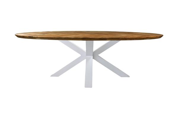 Grote foto eettafel fishbone ovaal 180x100x76 cm naturel eiken wit metaal huis en inrichting eettafels