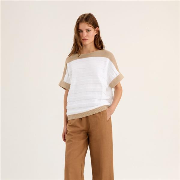 Grote foto rosso 35 bicolor sweater korte mouw met streep maat m kleding dames truien en vesten