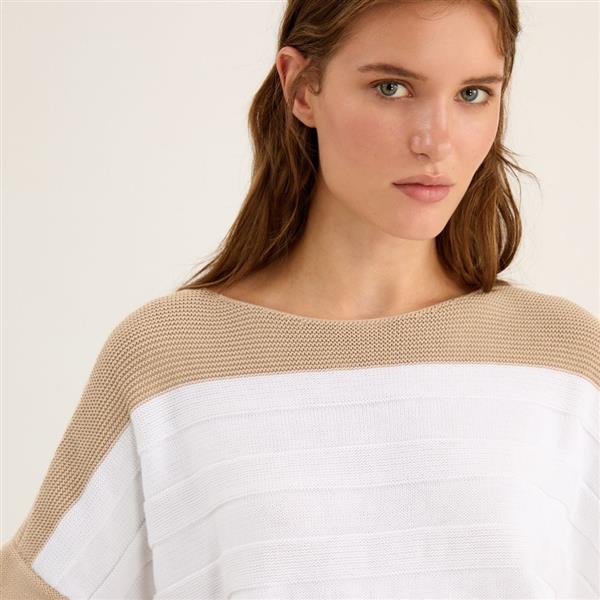 Grote foto rosso 35 bicolor sweater korte mouw met streep maat m kleding dames truien en vesten