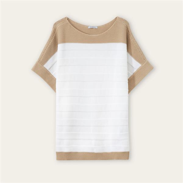 Grote foto rosso 35 bicolor sweater korte mouw met streep maat m kleding dames truien en vesten