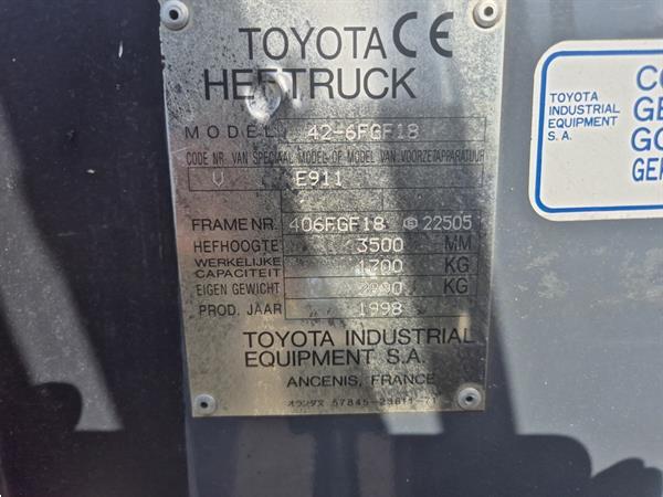 Grote foto toyota 6fgf18 lpg 1750 kg mast 2w350 5186 uur agrarisch heftrucks