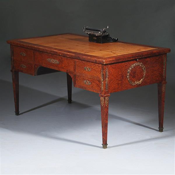 Grote foto chique napoleon iii bureau plat ca 1870 thuyawortel en goud gestempeld leer no.283045 antiek en kunst overige in antiek gebruiksvoorwerpen