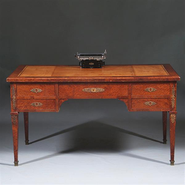 Grote foto chique napoleon iii bureau plat ca 1870 thuyawortel en goud gestempeld leer no.283045 antiek en kunst overige in antiek gebruiksvoorwerpen
