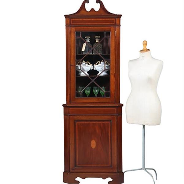 Grote foto smalle regency hoekkast met afneembaar kroontje ca 1815 mahonie met inlegwerk no.283015 antiek en kunst stoelen en banken