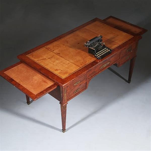 Grote foto chique napoleon iii bureau plat ca 1870 thuyawortel en goud gestempeld leer no.283045 antiek en kunst overige in antiek gebruiksvoorwerpen