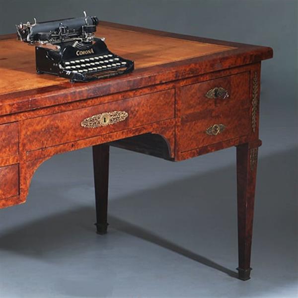 Grote foto chique napoleon iii bureau plat ca 1870 thuyawortel en goud gestempeld leer no.283045 antiek en kunst overige in antiek gebruiksvoorwerpen