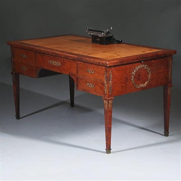 Grote foto chique napoleon iii bureau plat ca 1870 thuyawortel en goud gestempeld leer no.283045 antiek en kunst overige in antiek gebruiksvoorwerpen