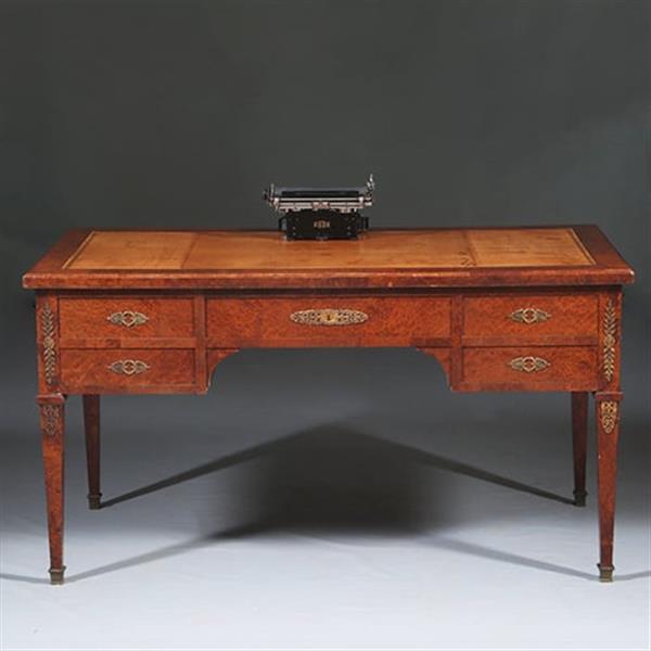 Grote foto chique napoleon iii bureau plat ca 1870 thuyawortel en goud gestempeld leer no.283045 antiek en kunst overige in antiek gebruiksvoorwerpen