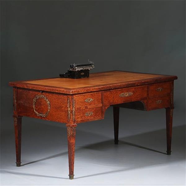 Grote foto chique napoleon iii bureau plat ca 1870 thuyawortel en goud gestempeld leer no.283045 antiek en kunst overige in antiek gebruiksvoorwerpen