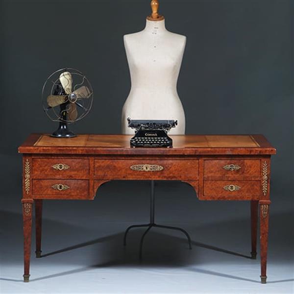 Grote foto chique napoleon iii bureau plat ca 1870 thuyawortel en goud gestempeld leer no.283045 antiek en kunst overige in antiek gebruiksvoorwerpen