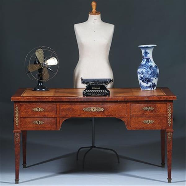 Grote foto chique napoleon iii bureau plat ca 1870 thuyawortel en goud gestempeld leer no.283045 antiek en kunst overige in antiek gebruiksvoorwerpen