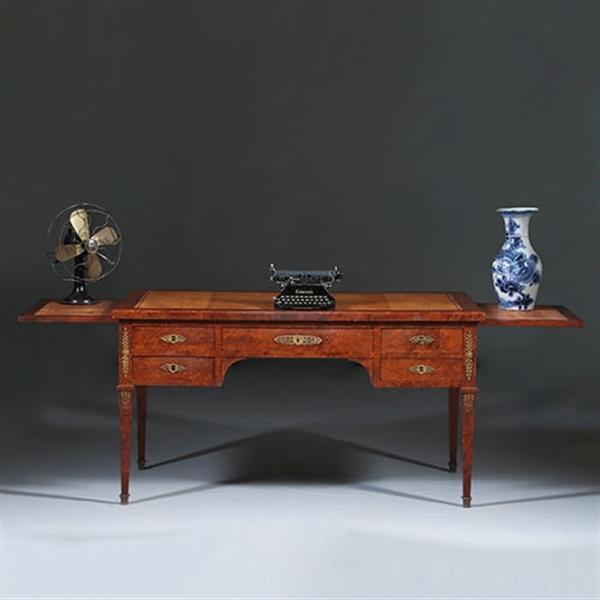 Grote foto chique napoleon iii bureau plat ca 1870 thuyawortel en goud gestempeld leer no.283045 antiek en kunst overige in antiek gebruiksvoorwerpen