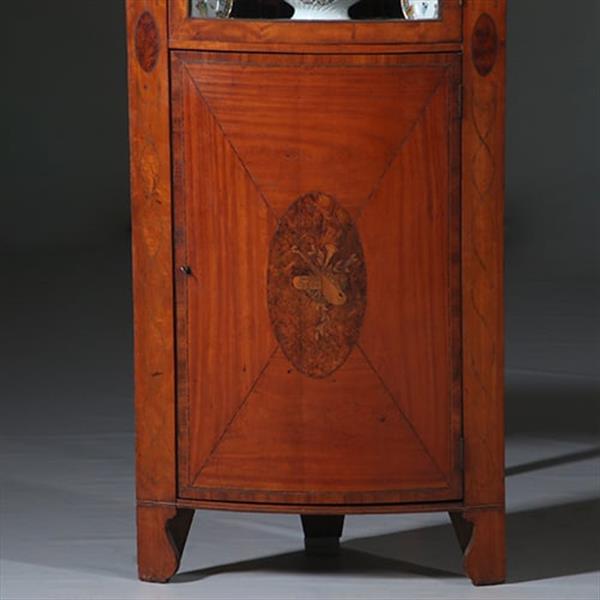 Grote foto kwart ronde of bow front hoekkast engeland ca 1790 fraai ingelegd no.283020 antiek en kunst stoelen en banken