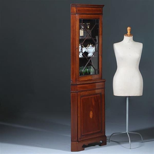 Grote foto smalle regency hoekkast met afneembaar kroontje ca 1815 mahonie met inlegwerk no.283015 antiek en kunst stoelen en banken