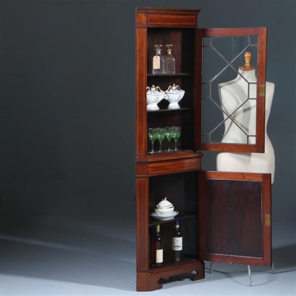 Grote foto smalle regency hoekkast met afneembaar kroontje ca 1815 mahonie met inlegwerk no.283015 antiek en kunst stoelen en banken